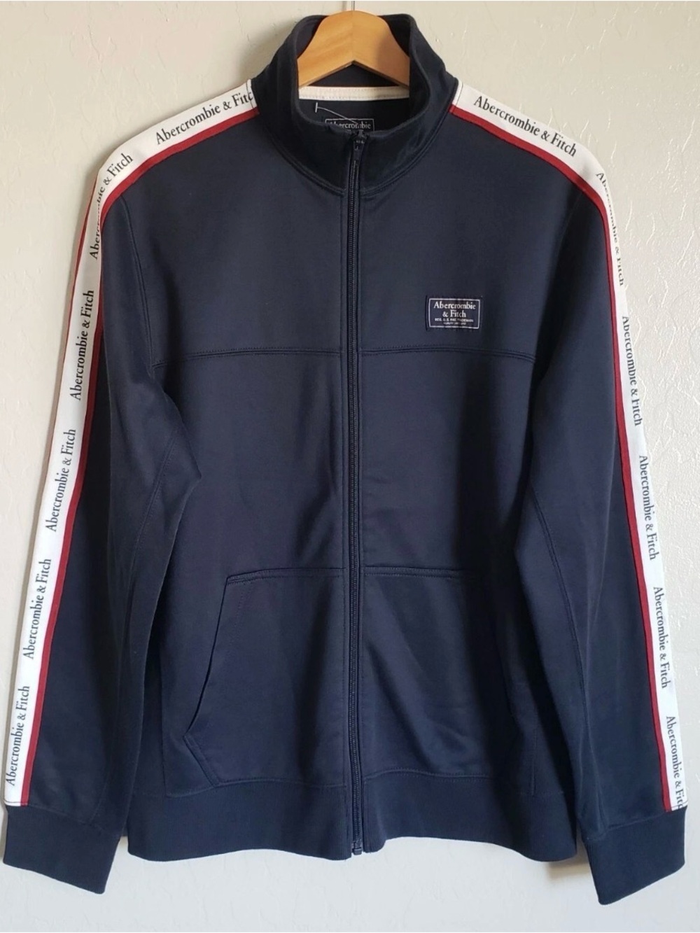 Abercrombie & Fitch Logo Tape Sleeve Tricot Track Jacket Blue Size Men's Small